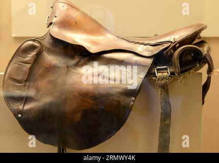 (141115) -- LHASA, Nov. 15, 2014 -- Photo taken on Nov. 15, 2014 shows a saddle made of yak leather at Yak Museum of Tibet in Lhasa, capital of southwest China s Tibet Autonomous Region. Yak Museum of Tibet, the first yak-themed museum in the world, opened to the public here on Saturday. )(wjq) CHINA-TIBET-LHASA-YAK MUSEUM (CN) Chogo PUBLICATIONxNOTxINxCHN   Lhasa Nov 15 2014 Photo Taken ON Nov 15 2014 Shows a SADDLE Made of Yak Leather AT Yak Museum of Tibet in Lhasa Capital of Southwest China S Tibet Autonomous Region Yak Museum of Tibet The First Yak themed Museum in The World opened to The Stock Photo