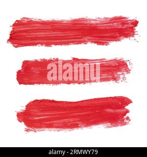 Red stripes painted with lipstick on white background with clipping path Stock Photo