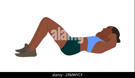 Black sports woman exercising on the floor vector. Stock Vector