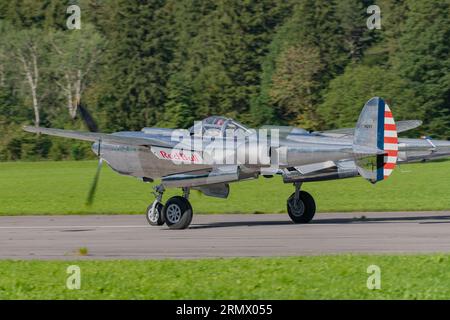 P-38 Lightning at Zigairmeet Air Show 2023 in Mollis, Switzerland Stock Photo