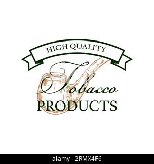 Tobacco shop vintage logo template with hand drawn elements. Vector illustration in sketch style Stock Vector