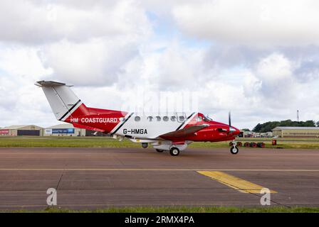 A Super King Air 200 in HM Coastguard livery waits to leave the 2023 Royal International Air Tattoo Stock Photo