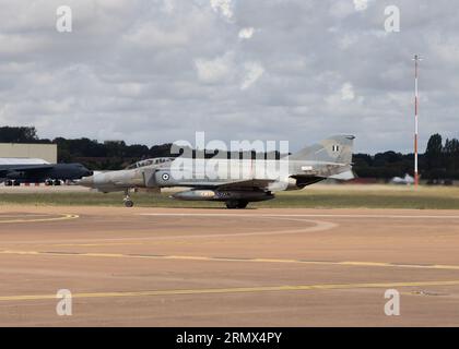 Greek McDonnell Douglas F-4 Phantom II jet fighter aircraft leaves the 2023 Royal International Air Tattoo Stock Photo