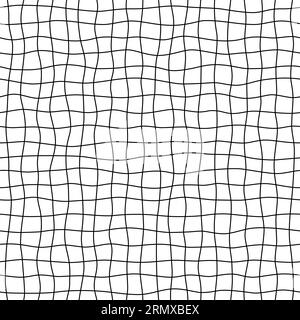 Hand drawn square grid seamless pattern. Handdrawn irregular checks. Wave crossing lines background. Doodle student notebook sheet texture. Seamless Stock Vector