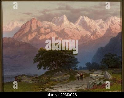 Alpine landscape with staffage 1859 by Józef Marszewski Stock Photo