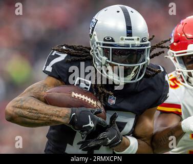 FILE - Las Vegas Raiders wide receiver Henry Ruggs III in action against  the Denver Broncos during an NFL football game, Oct. 17, 2021, in Denver.  Police in Las Vegas said Ruggs