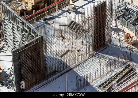 formwork for concrete walls on the construction site Stock Photo