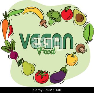 Group of fruits and vegetables doing a heart shape vegan lifestyle Vector Stock Vector
