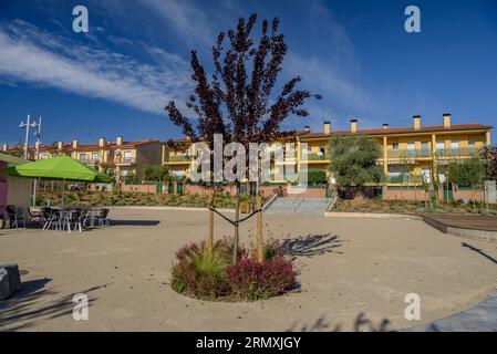 Square of September 11 of Santa Eulàlia de Ronçana (Vallès Oriental, Barcelona, Catalonia, Spain) ESP: Plaza del once de septiembre de Santa Eulàlia Stock Photo