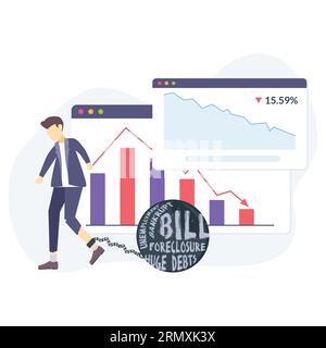 Economic recession person with graph illustration useable for both ios and web Stock Vector