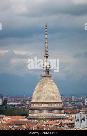 The Mole Antonelliana, major landmark in the city of Turin, Italy against cloudy sky Stock Photo