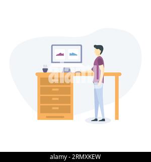 Comparing products man office desk illustration useable for both ios and web Stock Vector