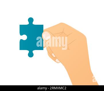 hand holding piece of puzzle; concept of solution a problem, teamwork-vector illustration Stock Vector