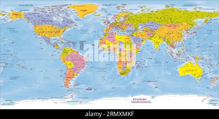 Political world map Polish language Equirectangular projection Stock Vector