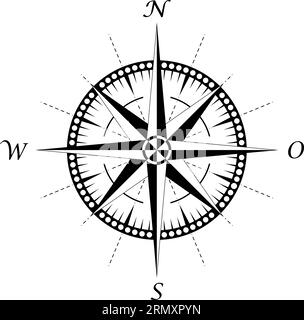 Compass rose vector with four directions and German east description. Marine, nautical, trekking navigation symbol. Useable in a geographic map. Stock Vector