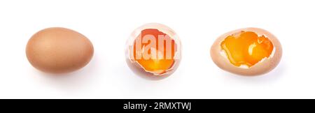Egg yolk in the shell isolated on white background Stock Photo