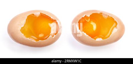 Egg yolk in the shell isolated on white background Stock Photo