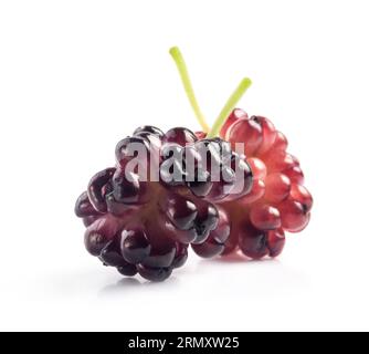 Ripe organic Mulberry fruits isolated on white Stock Photo