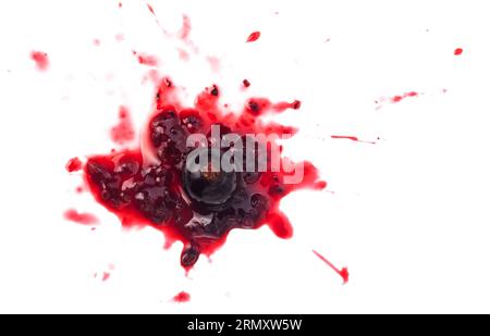 Smashed black currant berries isolated on white background Stock Photo