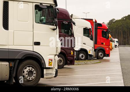 Trucks are parked. View of the truck cabs. Stock Photo