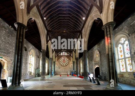 The medieval Round Table of King Arthur from the Arthurian legend, hanging on the wall in the Great Hall in Winchester, England, UK. Stock Photo