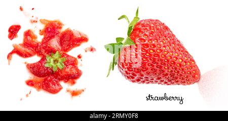 Smashed strawberry isolated on white Stock Photo
