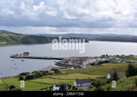 The town of Uig, up on the north coast of Skye. Stock Photo