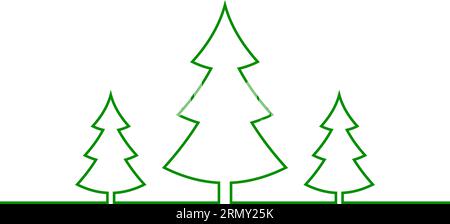 Christmas trees one line drawn pattern new year Stock Vector