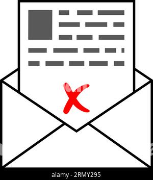 Envelope letter bad sad news red cross document rejected Stock Vector