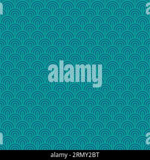 Seamless Chinese sea waves pattern turquoise background  radio mast Stock Vector