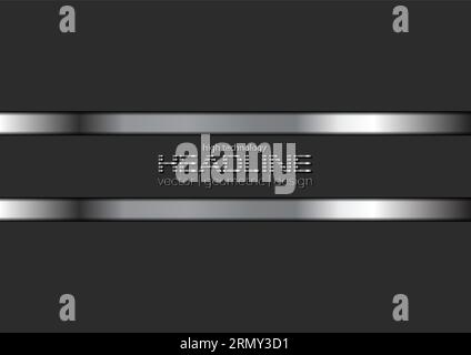 Silver metallic stripes on black background. Tech minimal vector design Stock Vector