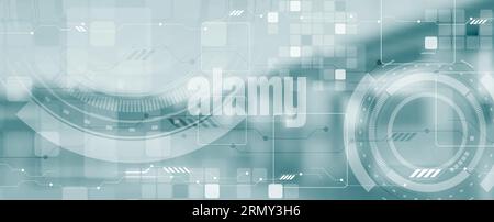 Light blue futuristic technology abstract background with HUD gears, squares and circuit board lines. Vector design Stock Vector