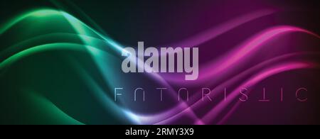 Green violet neon liquid waves abstract background. Vector design Stock Vector
