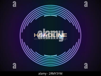Bright neon circular lines tech abstract retro background. Vector design Stock Vector