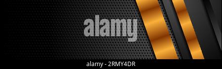 Black and bronze stripes on dark perforated background. Vector design Stock Vector