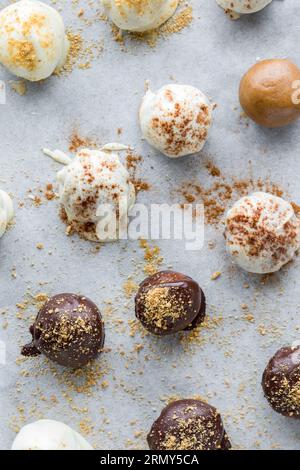 Pumpkin spice truffles with cinnamon and crumbs sprinkled on top. Stock Photo
