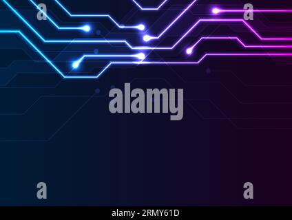Glowing blue purple neon circuit board lines abstract banner design ...