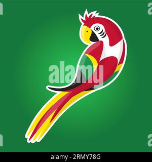 Concept illustration of a vibrant vector tropical parrot, a Splash of Colorful Creativity on Green Canvas. Stock Vector
