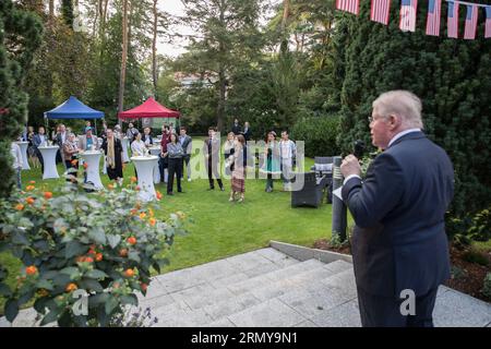 Berlin, Germany. 30th Aug, 2023. The Residence of the Deputy Chief of Mission in Berlin was abuzz with excitement as it hosted the DelicioUS! x Berlin Beer Week Summer Evening Get Together. The event took place on August 30, 2023, at the residence of Woodward Clark Price, the Deputy Chief of Mission (DCM) of the United States in Germany. Clark Price, who arrived as the DCM in June 2021, has been serving as Chargé d'Affaires, a.i., until the arrival of U.S. Ambassador Amy Gutmann. Price has had a distinguished career, having served as the European Union and Regional Affairs director in Washin Stock Photo