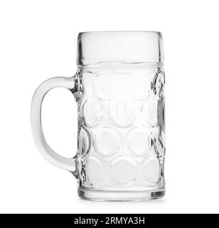 Empty large glass transparent mug for beer, isolated on white background. Glassware for drinks. Stock Photo