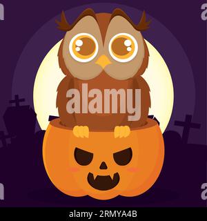Isolated jack o lantern with an owl Happy halloween Vector Stock Vector