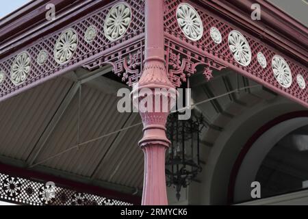 887 Cast iron portico from AD 1901 of the Craig's Royal Hotel built in AD 1862 on Lydiard Street. Ballarat-Australia. Stock Photo
