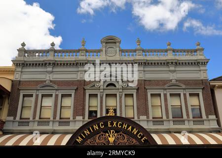 888 Facade of the Mining Exchange building in Classical 'Boom' style from 1888, Lydiard Street. Ballarat-Australia. Stock Photo