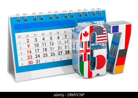 G7 with desk calendar, 3D rendering isolated on white background Stock Photo