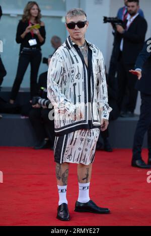 Paris, France. 30th Aug, 2023. Lazza attending the Comandante Premiere and Opening of the 80th Venice Film Festival (Mostra) in Venice, Italy on August 30, 2023. Photo by Aurore Marechal/ABACAPRESS.COM Credit: Abaca Press/Alamy Live News Stock Photo