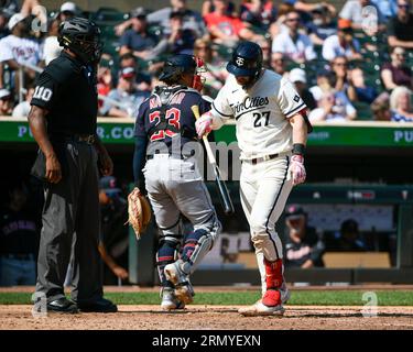 Minnesota Twins' Ryan Jeffers (27) reacts while batting during the fifth  inning of a baseball game against the Detroit Tigers, Saturday, June 17,  2023, in Minneapolis. (AP Photo/Abbie Parr Stock Photo - Alamy