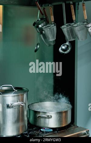 Stock photo of the interior of professional kitchen of a restaurant. Stock Photo