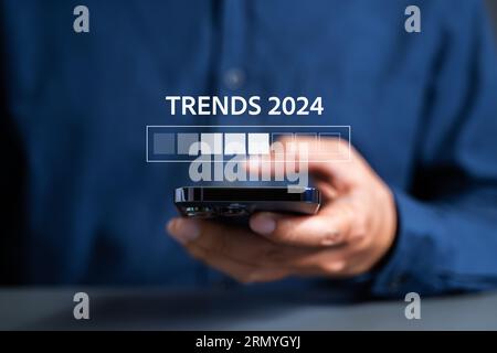 TRENDS 2024, Trends of SEO 2024, trends in 2024 with loading bar. Stock Photo