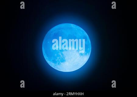 France, Loiret (45), Orleans, Super blue moon observed on Wednesday 8/30/23, a rare phenomenon occurring every 10 or 20 years according to NASA Stock Photo