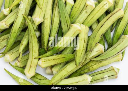 Fresh okra isolated on white background. Stock Photo